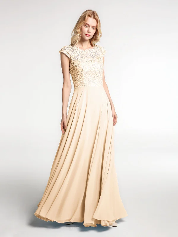 Illusion Wrap Neck Lace and Chiffon Maxi Dress-Peach Elegant Sleeveless Maxi Dress