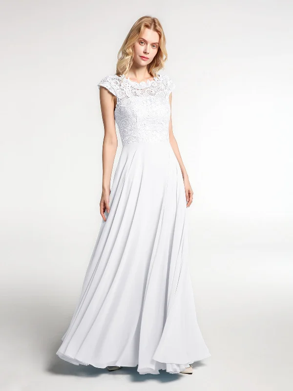 Illusion Wrap Neck Lace and Chiffon Maxi Dress-White Fashionable Button-Down Maxi Dress