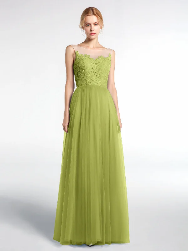 Illusion Neckline Lace and Tulle Maxi Dress-Clover Fashionable Button-Down Maxi Dress