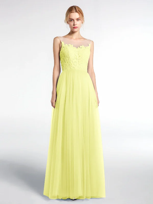 Illusion Neckline Lace and Tulle Maxi Dress-Daffodil Fashionable Printed Maxi Dress