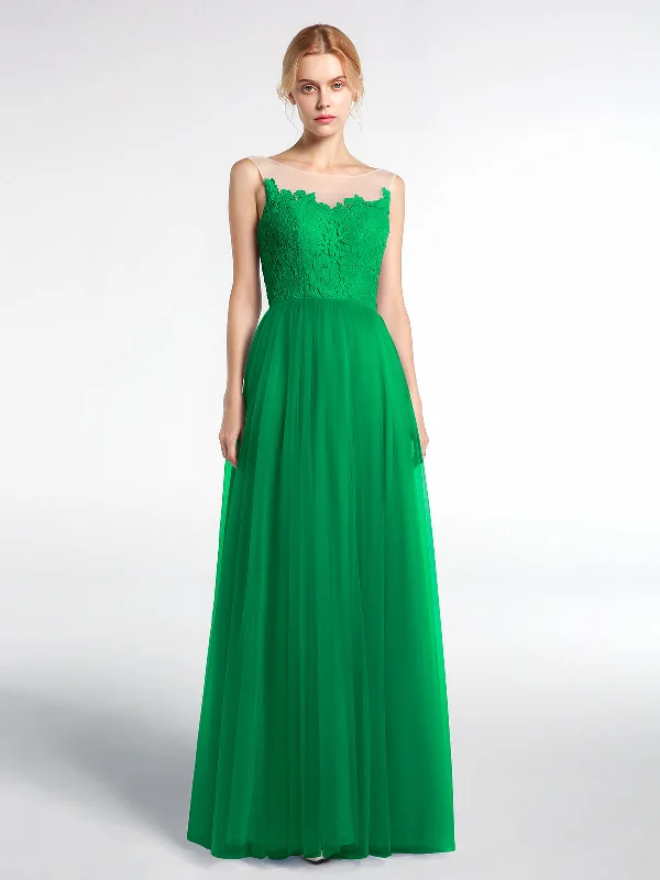 Illusion Neckline Lace and Tulle Maxi Dress-Emerald Comfortable Cotton Maxi Dress