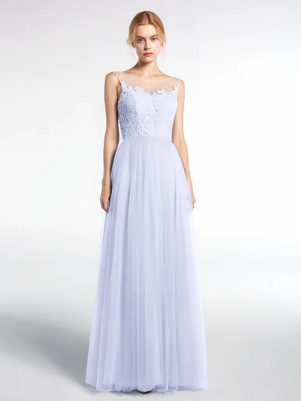 Illusion Neckline Lace and Tulle Maxi Dress-Lavender Fashionable Sheer Maxi Dress