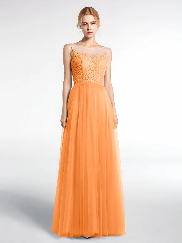 Illusion Neckline Lace and Tulle Maxi Dress-Orange Cozy Knitted Maxi Dress