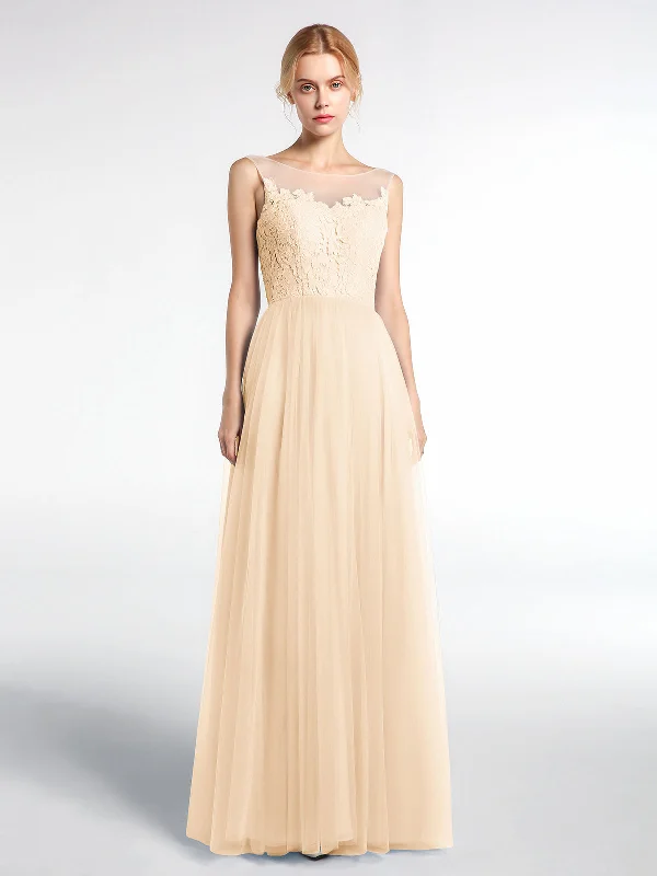 Illusion Neckline Lace and Tulle Maxi Dress-Peach Fashionable Button-Down Maxi Dress