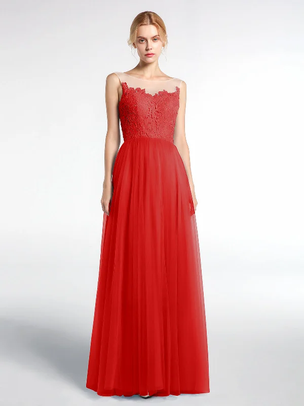 Illusion Neckline Lace and Tulle Maxi Dress-Red Cozy Ribbed Maxi Dress