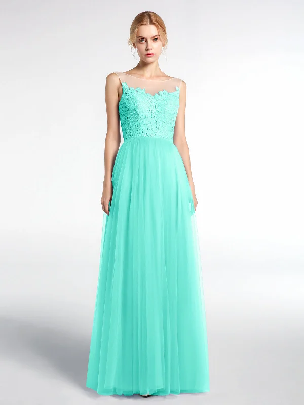 Illusion Neckline Lace and Tulle Maxi Dress-Spa Trendy Off-Shoulder Ruffle Maxi Dress