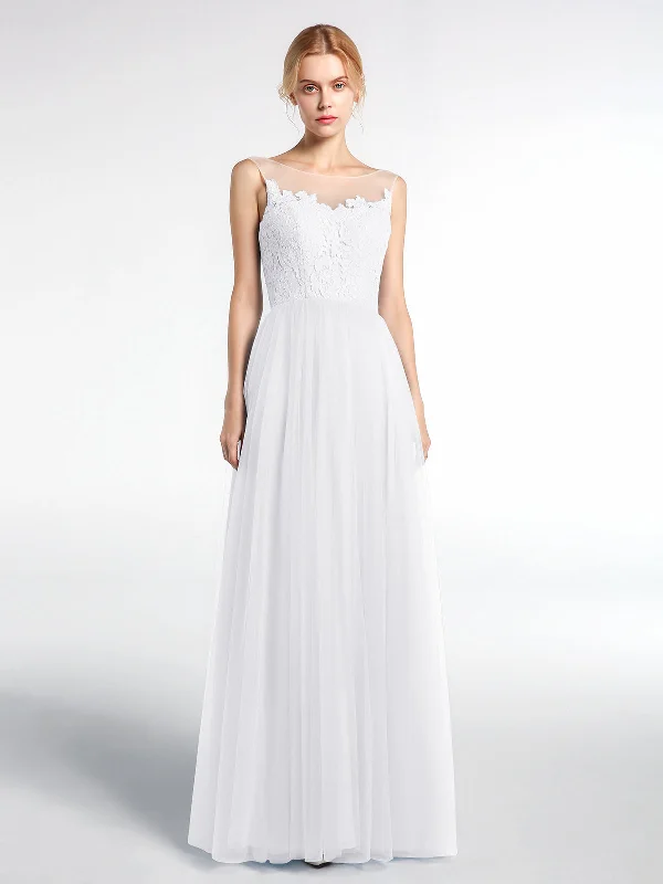 Illusion Neckline Lace and Tulle Maxi Dress-White Stylish Empire Waist Maxi Dress