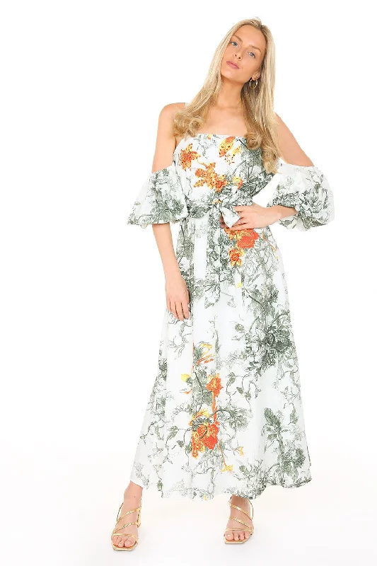 Long Off Shoulder Floral Maxi Dress Stylish Longline Maxi Dress