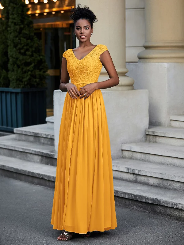 Lace and Chiffon Maxi Dress with Cap Sleeves-Tangerine Chic Off-Shoulder Maxi Dress