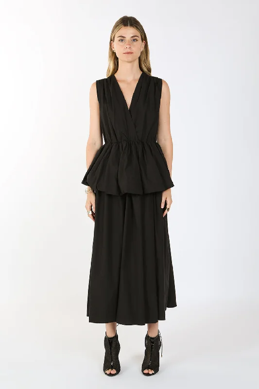 Sleeveless Waist Ruffle Maxi Dress Comfortable Pleated Maxi Dress