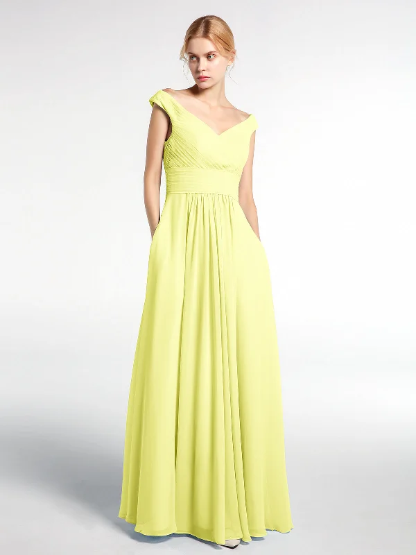 Off shoulder V-neck Maxi Dress with Pockets-Daffodil Fashionable Asymmetrical Maxi Dress