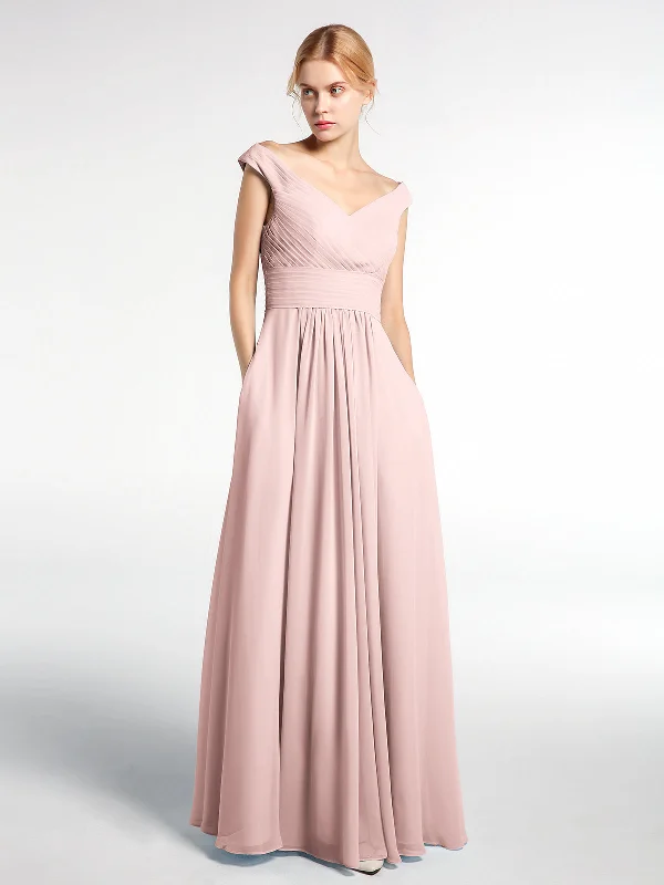 Off shoulder V-neck Maxi Dress with Pockets-Dusty Rose Classic Strapless Maxi Dress