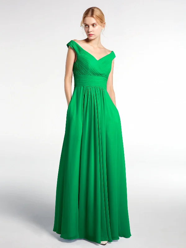 Off shoulder V-neck Maxi Dress with Pockets-Emerald Fashionable Printed Maxi Dress