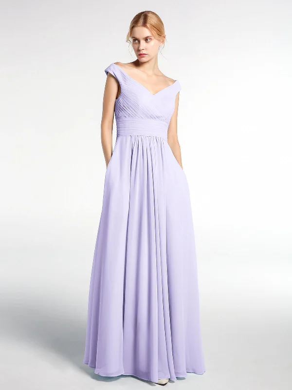 Off shoulder V-neck Maxi Dress with Pockets-Lilac Chic Boho Print Maxi Dress