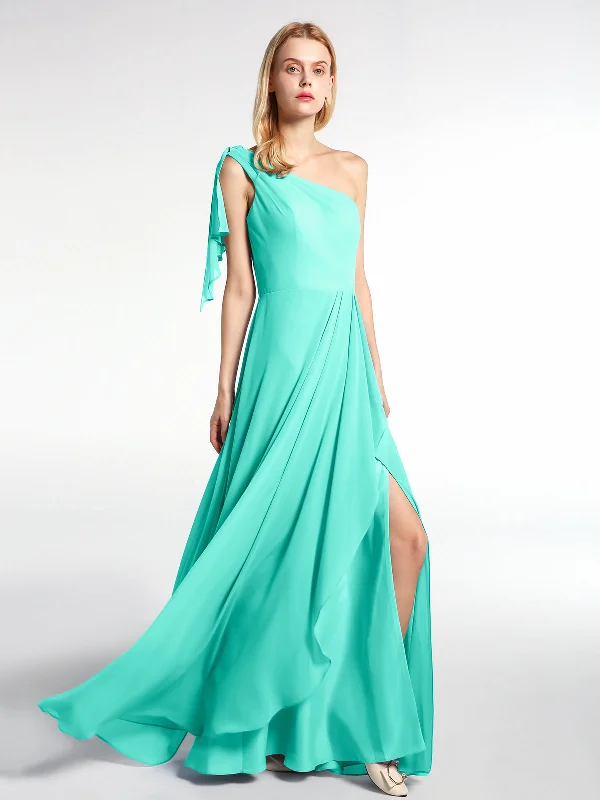 One Shoulder Chiffon Maxi Dress with Cascade-Spa Trendy Printed Maxi Dress