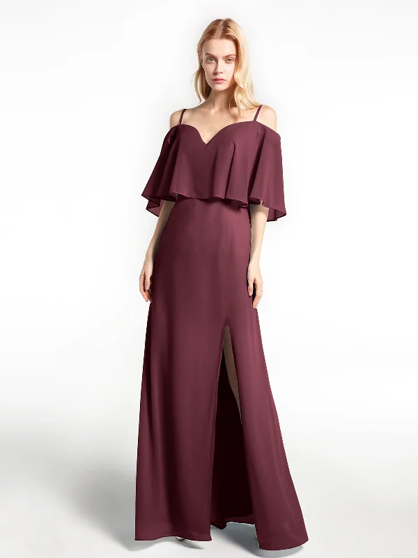 Ruffled Cold Shoulder Maxi Dress with Flounce Overlay Cabernet Casual Maxi Dress with Pockets