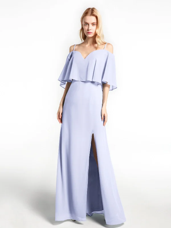 Ruffled Cold Shoulder Maxi Dress with Flounce Overlay Lavender Trendy Fit-and-Flare Maxi Dress