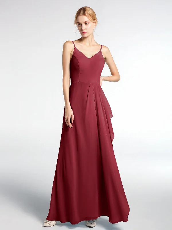 V-neck Chiffon Simple Maxi Dress with Spaghetti Straps-Burgundy Classic V-Neck Maxi Dress