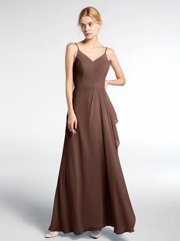 V-neck Chiffon Simple Maxi Dress with Spaghetti Straps-Chocolate Chic Button-Up Maxi Dress