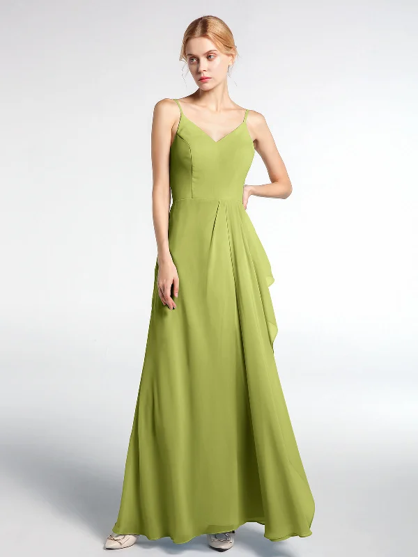 V-neck Chiffon Simple Maxi Dress with Spaghetti Straps-Clover Stylish V-Neck Maxi Dress