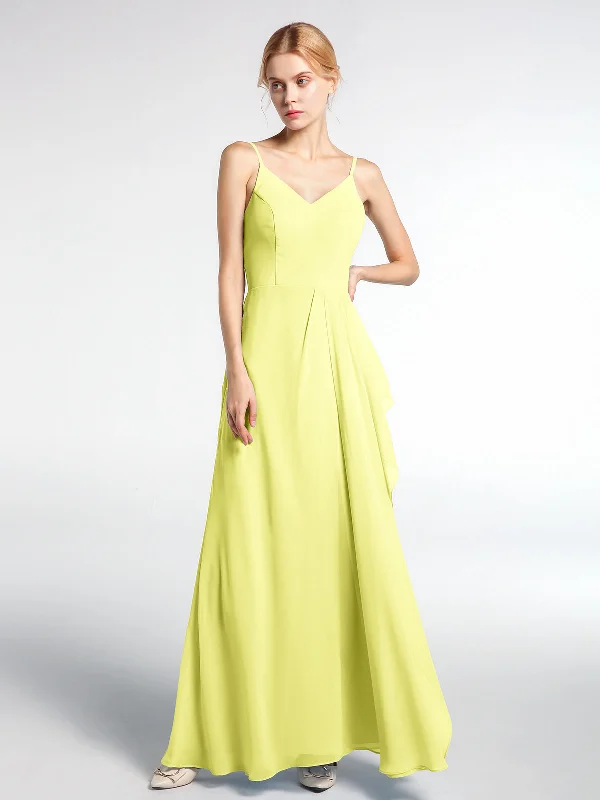 V-neck Chiffon Simple Maxi Dress with Spaghetti Straps-Daffodil Fashionable High-Low Maxi Dress