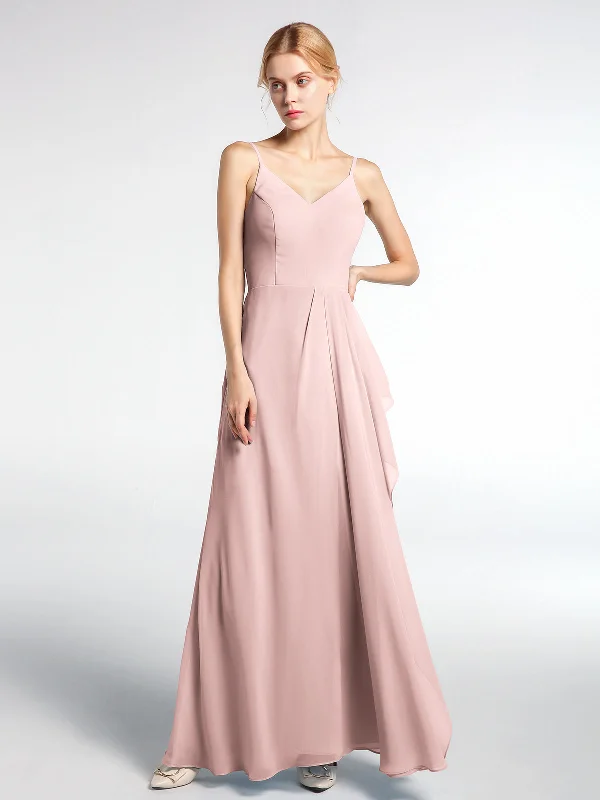 V-neck Chiffon Simple Maxi Dress with Spaghetti Straps-Dusty Rose Chic Summer Maxi Dress