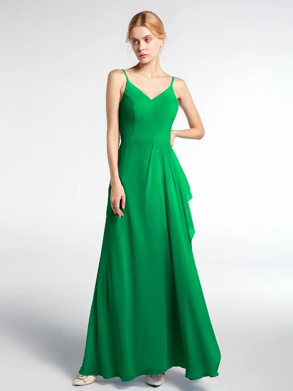 V-neck Chiffon Simple Maxi Dress with Spaghetti Straps-Emerald Elegant Sleeveless Maxi Dress