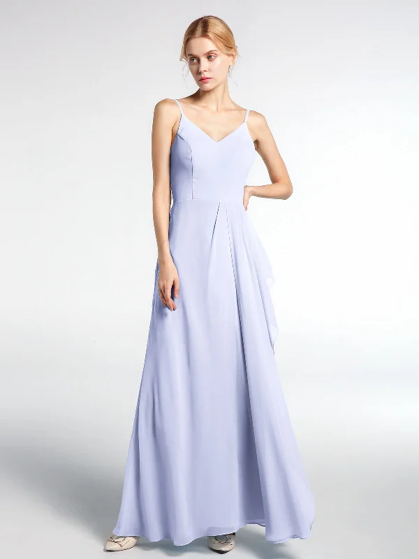 V-neck Chiffon Simple Maxi Dress with Spaghetti Straps-Lavender Fashionable Maxi Dress with Fringe