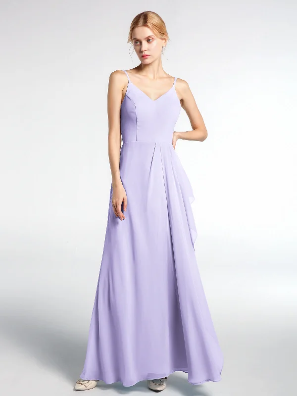 V-neck Chiffon Simple Maxi Dress with Spaghetti Straps-Lilac Comfortable Maxi Dress with Slits