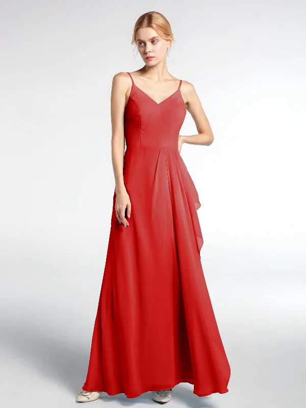 V-neck Chiffon Simple Maxi Dress with Spaghetti Straps-Red Classic V-Neck Maxi Dress