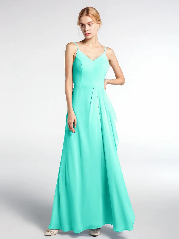 V-neck Chiffon Simple Maxi Dress with Spaghetti Straps-Spa Comfortable Maxi Dress with Slits