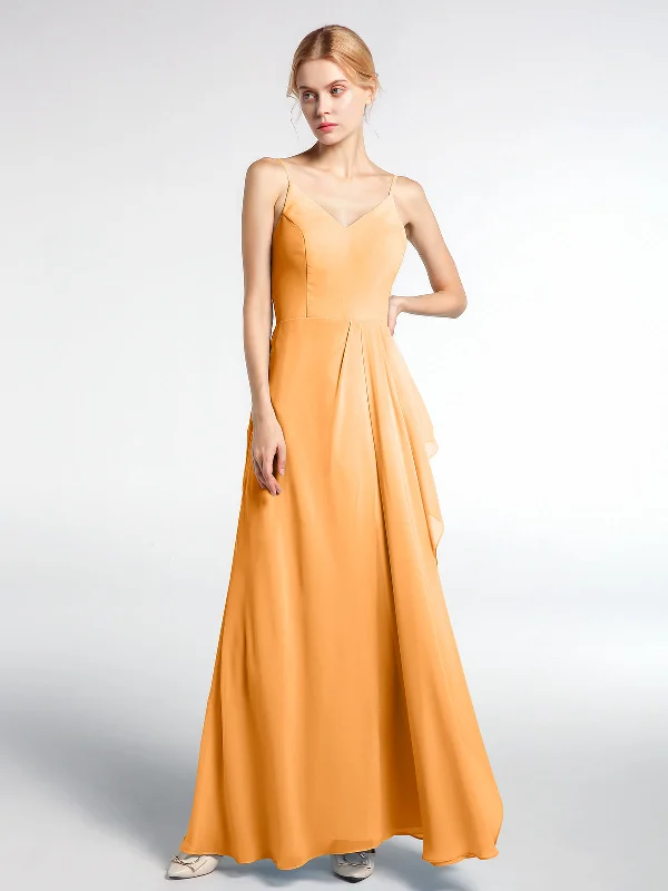 V-neck Chiffon Simple Maxi Dress with Spaghetti Straps-Tangerine Comfortable Fitted Maxi Dress