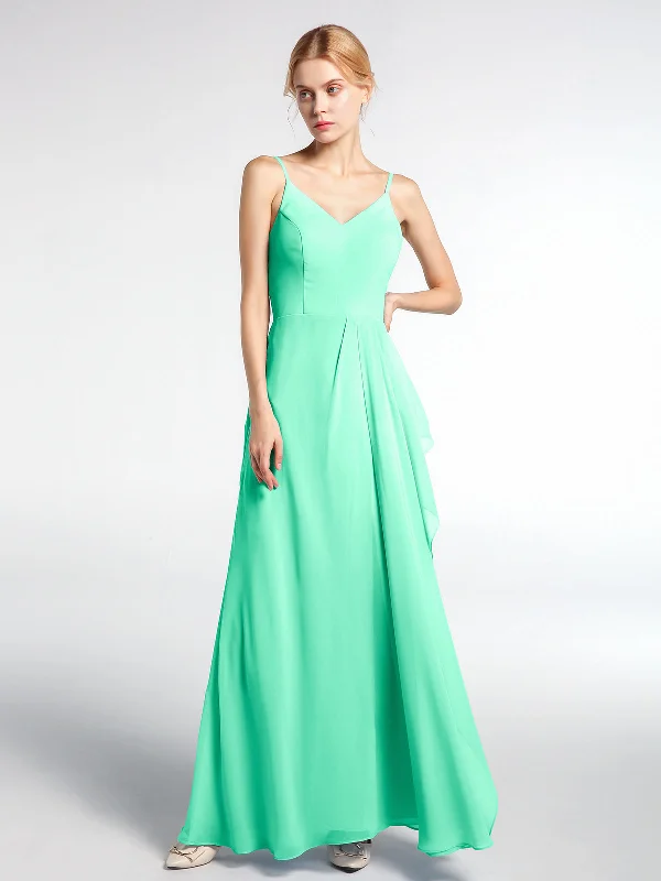 V-neck Chiffon Simple Maxi Dress with Spaghetti Straps-Turquoise Fashionable Asymmetrical Maxi Dress