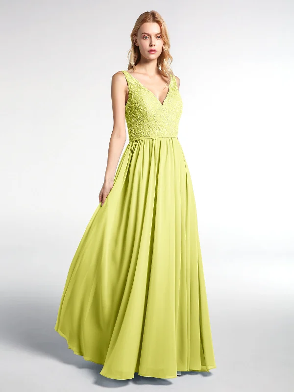 V-neck Lace Top Chiffon Skirt Maxi Dress-Daffodil Comfortable Maxi Dress with Belt