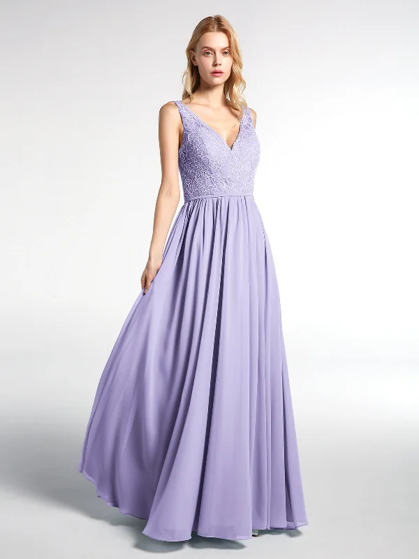 V-neck Lace Top Chiffon Skirt Maxi Dress-Lilac Chic Off-Shoulder Maxi Dress