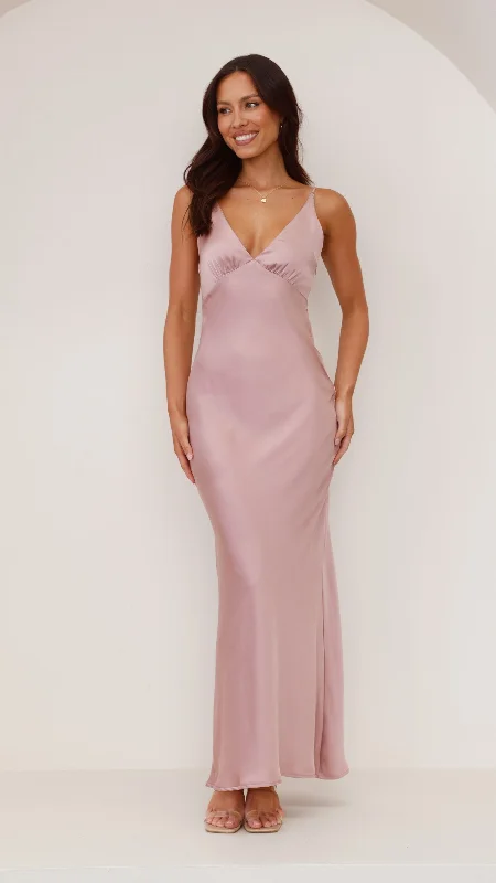 Ziah Maxi Dress - Dusty Pink Stylish V-Neck Maxi Dress