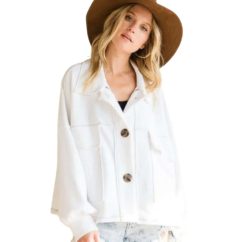 Oversized French Terry Cotton Shacket Made in USA Lightweight Chiffon Blouse