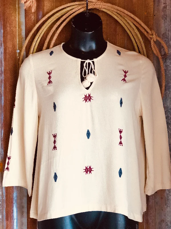 Stetson Ladies Embroidered Rayon Blouse Classic Striped Blouse