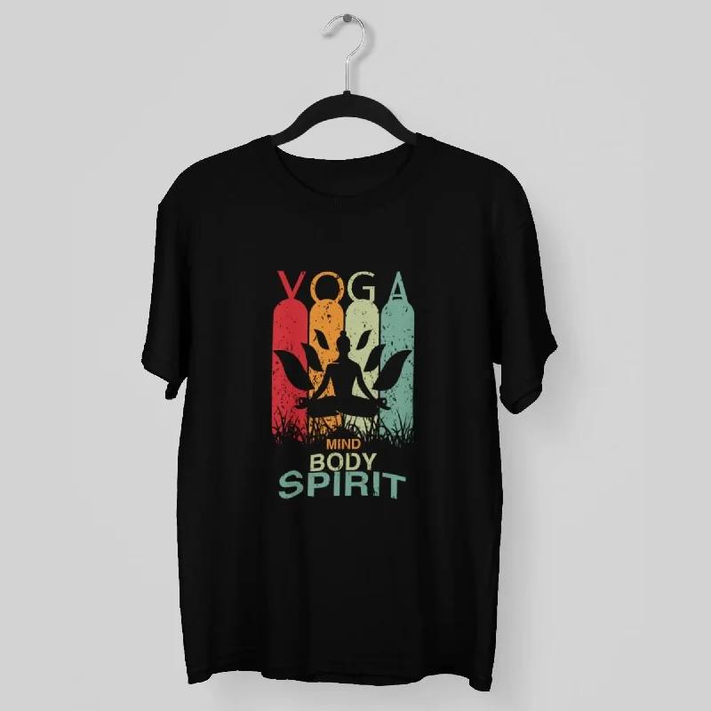 Yoga Mind Body Spirit Round Neck Half Sleeve Classic T-Shirt Graphic Embroidered Appliqued