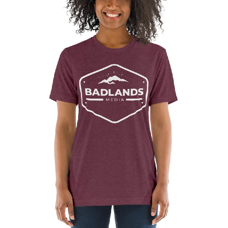 Badlands Relaxed Fit Tri-Blend Short Sleeve T-Shirt (white logo) Satin Fabric Silk Fabric Chiffon Fabric