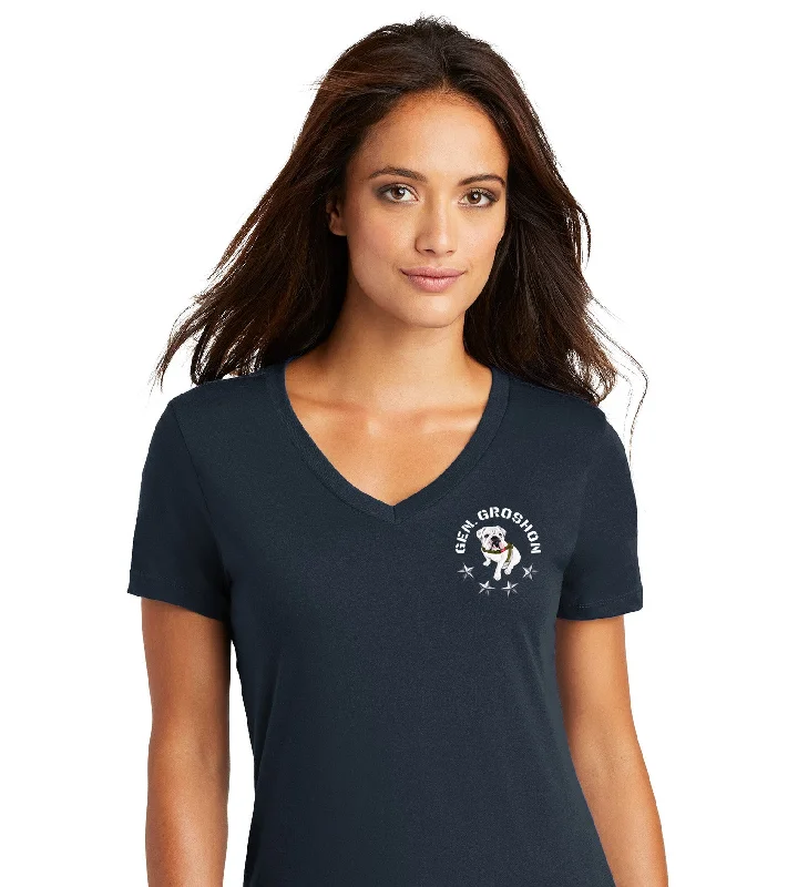 The Citadel Mascot Bulldog, Gen. Groshon,  Women’s V-Neck Tee Shirt Rayon Fabric Velvet Fabric Corduroy Fabric