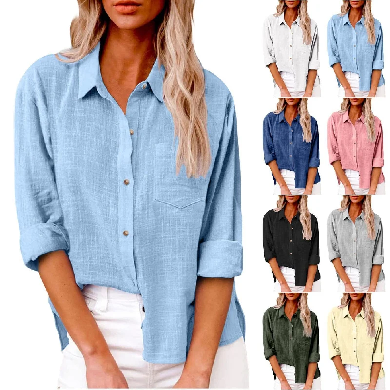 Cotton Linen Women Clothing Comfortable Long Sleeve New Shirts for Women Zippered Front Buttoned Front Snap Front