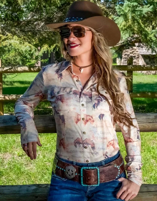 Cowgirl Tuff Cream Western Print Shirt Anti-Pilling Machine Wash Handmade