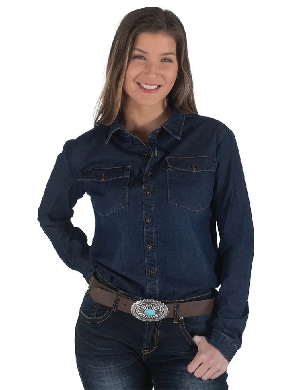 Cowgirl Tuff Denim Shirt Fitted T-Shirt Seamless Stretchy