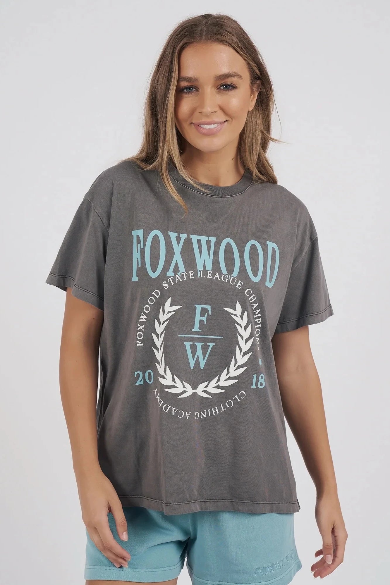 FOXWOOD STATE LEAGUE TEE - IRON Hooded Caped Shawl Collar