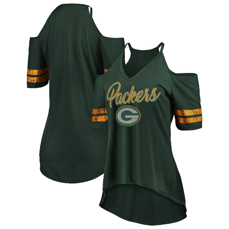 Green Bay Packers Gameday Women's Cold Shoulder Sizzle Tee Real Fur Shearling Chenille