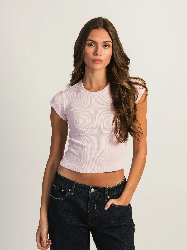 HARLOW ESSENTIAL RIBBED BABY TEE - LIGHT PINK Spandex Blend Rayon Blend Denim Blend