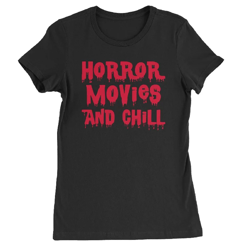 Horror Movies and Chill  Womens T-shirt Print Jacquard Patchwork