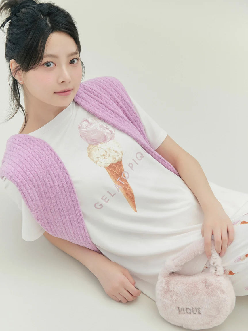 Ice Cream One-point Relaxed Fit T-Shirt Print Jacquard Patchwork