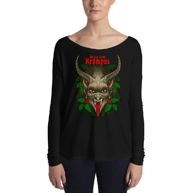 Krampus 2020 Ladies' Long Sleeve Tee Solid Color Striped Floral